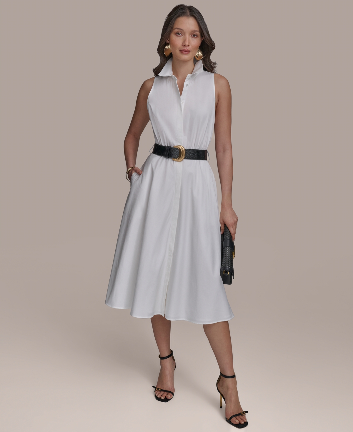 Women's Belted Cotton Shirtdress - Cream