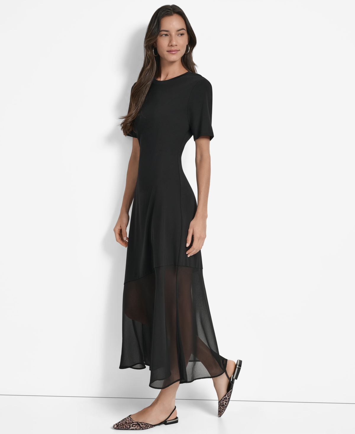 Dkny Mixed Media Maxi Dress In Black
