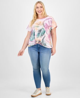 Trendy Plus Printed Twist-Front Short-Sleeve Top