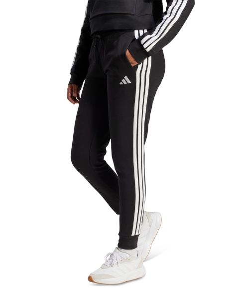 Женские брюки adidas Essentials Three Stripes Fleece Slim, цвет: Чёрный / Белый