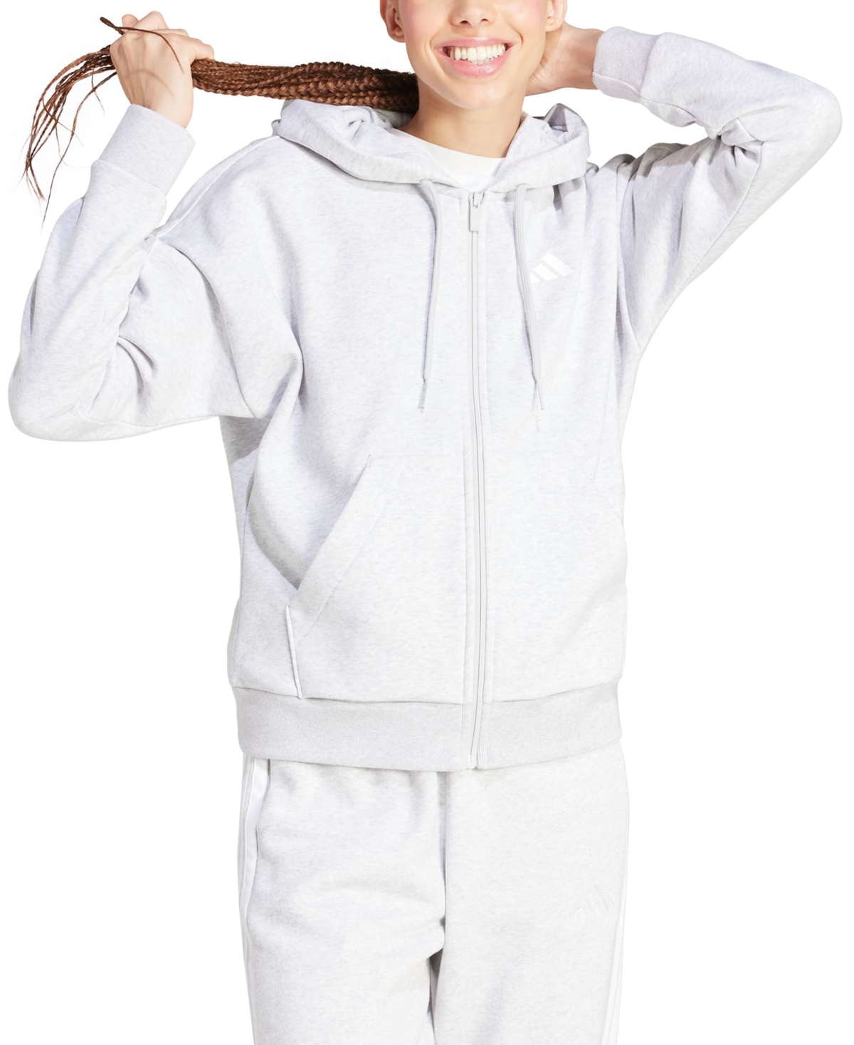 Adidas Originals Women's 3-stripe Logo Zip Hooded Track Jacket In White