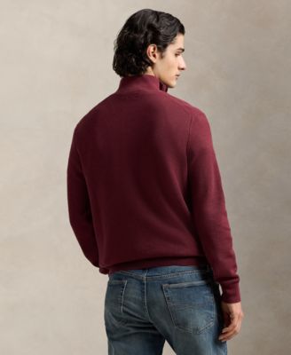 Men's Mesh-Knit Cotton Quarter-Zip Sweater