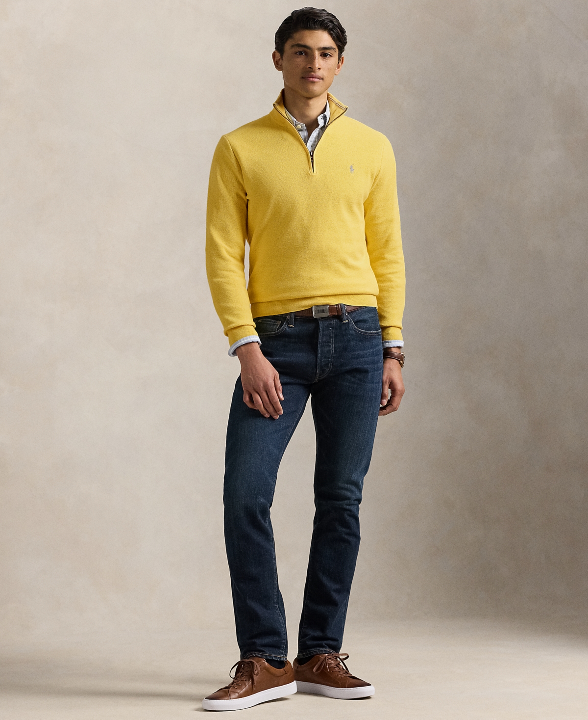 Polo Ralph Lauren Men's Mesh-knit Cotton Quarter-zip Sweater In Yellow