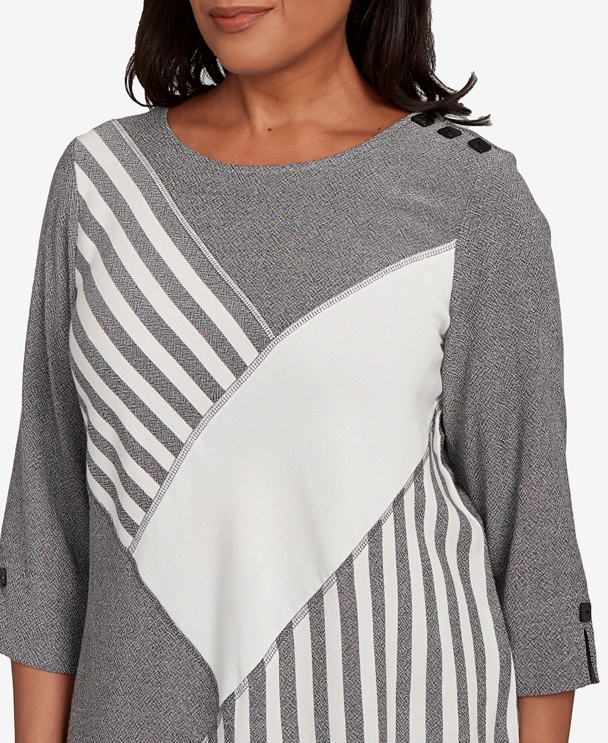 Alfred Dunner Petite Santa Barbara Diagonal Spliced Stripe Top In Multi