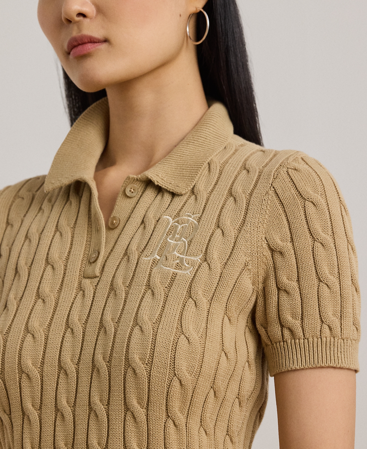 Ralph Lauren Petite Cable-knit Polo Sweater In Brown