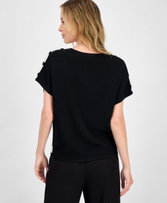 Women's Mixed-Print Extended-Sleeve Mitered Top