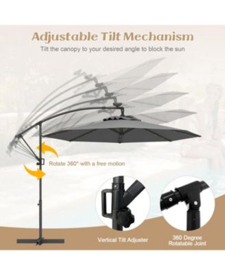 10 Feet 360° Rotation Solar Powered LED Patio Offset Umbrella without Weight Base