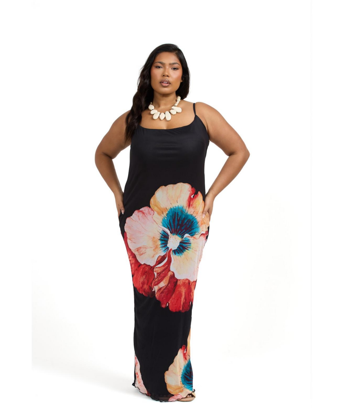 Women's Floral Print Mesh Maxi Dress - Black