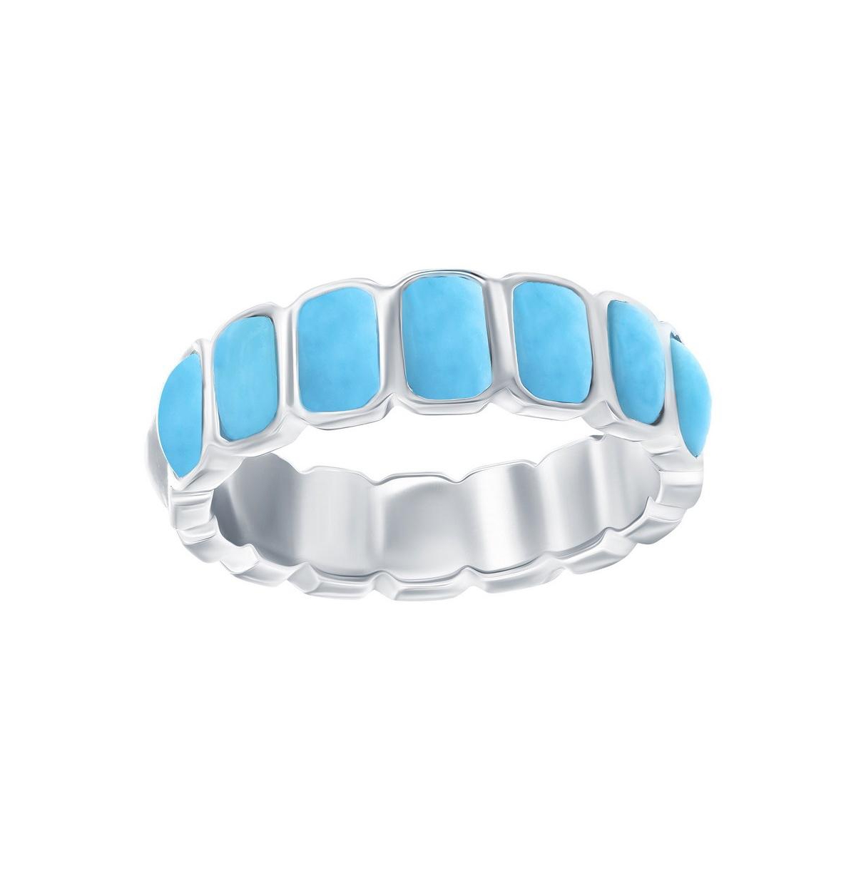 Sterling Silver, Rectangle Larimar Eternity Ring - Blue