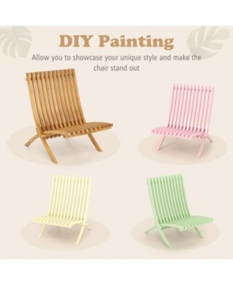 Folding Patio Chair Teak Wood Outdoor Lounge Chair w/ Slatted Seat & Backrest