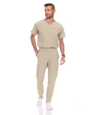 Men's Men Scrubs Set - Stretch V-Neck Scrub Top with 7-Pocket Pants Workwear Wine Large