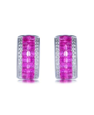 Suzy Levian Sterling Silver Invisible Set Cubic Zirconia Huggie Earrings