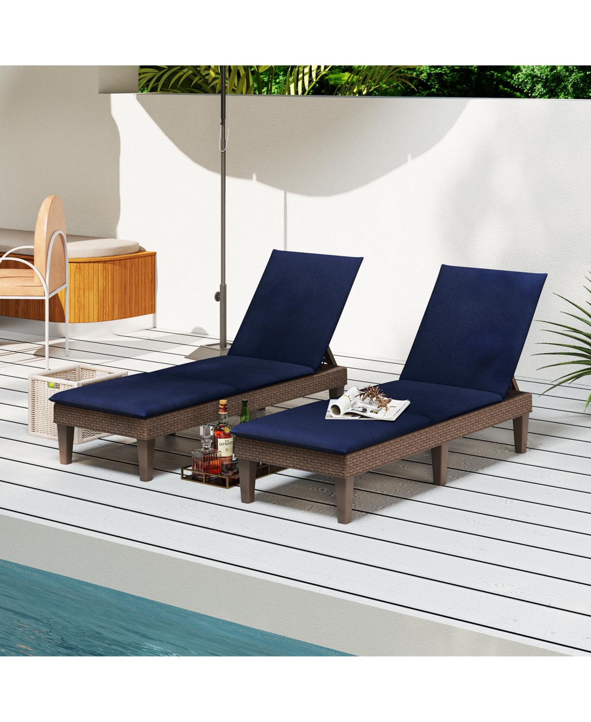 Patio Lounge Outdoor Recliner Chair with Cushion 3-Position Adjustable Backrest