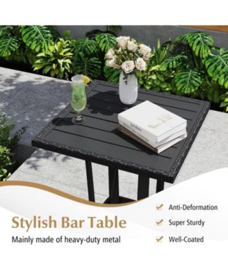 3-Piece Patio Wicker Rattan Bar Height Chairs and Square Table Set