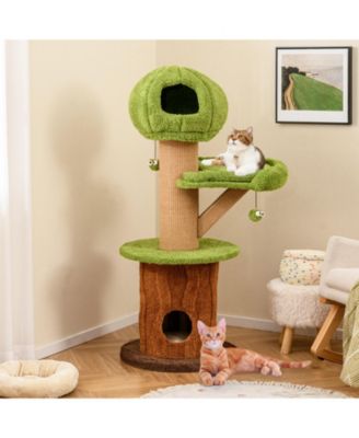 Mushroom Cat Tree for Indoor Cats with 2 Cute Condos Plush Perch and Teasing Balls