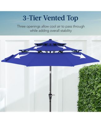 10ft 3-Tier Patio Umbrella, Market Sun Shade w/ Tilt Adjustment, Easy Crank