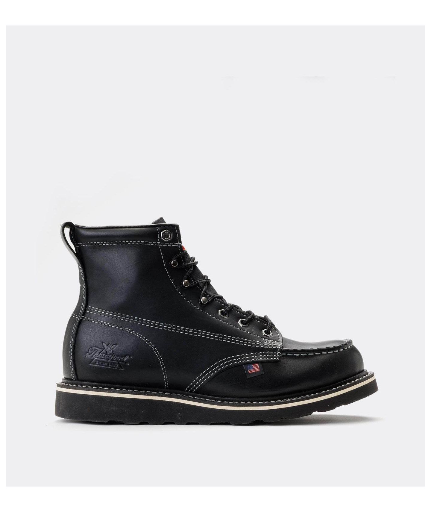 Мужские ботинки Thorogood American Heritage Midnight 6" Black Moc Toe Work Boots for Men, цвет: Чёрный — фото 1