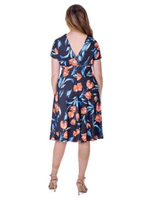 Petite Tulip Print Empire Waist Kimono Cap Sleeve Knee Length Dress