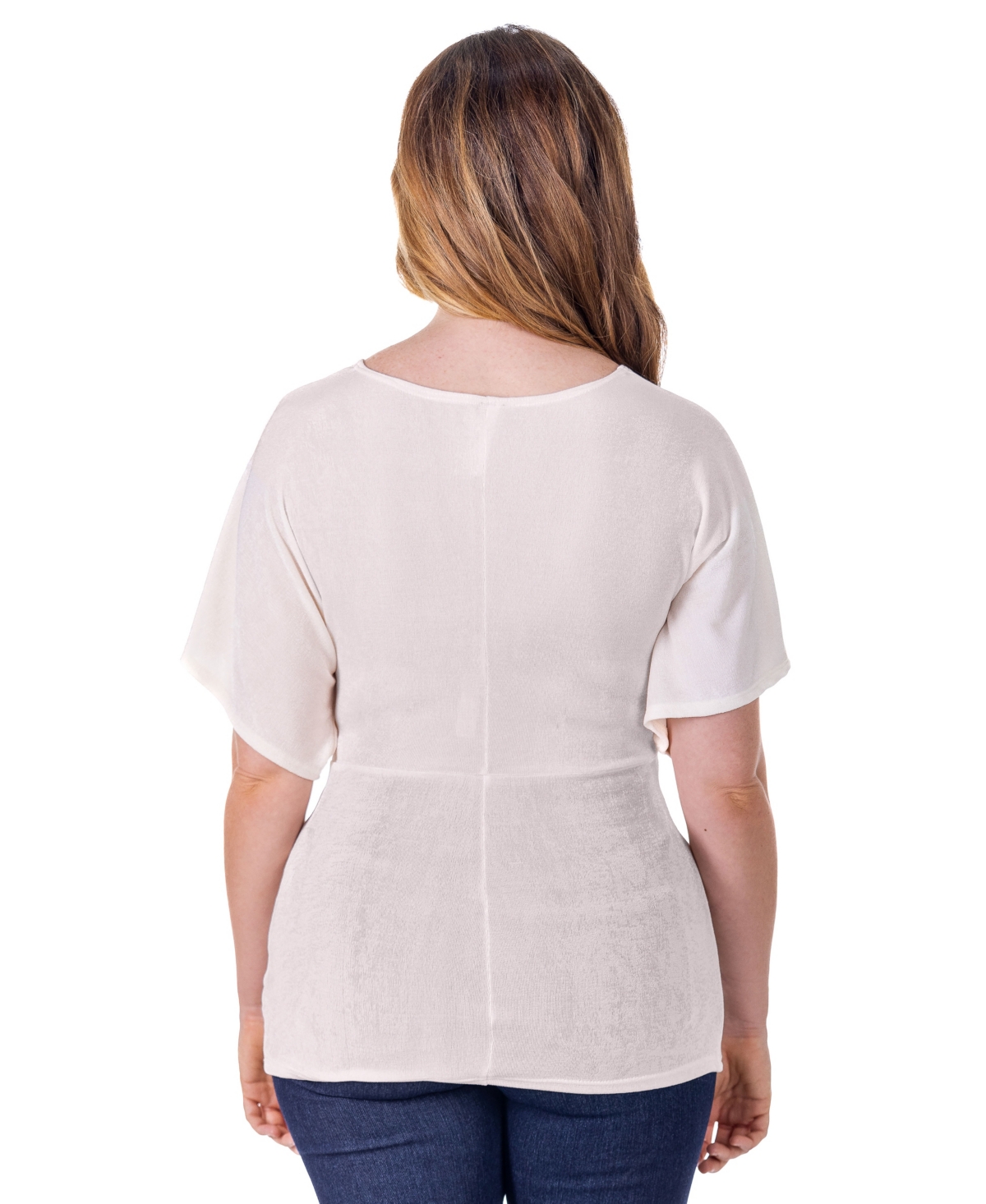 Shop 24seven Comfort Apparel Petite V-neck Knot Front Kimono Sleeve Top