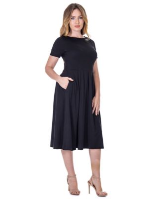 Petite Midi Dress with Short Sleeves and Pocket Detail
