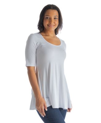 Petite Elbow Sleeve Swing Crew Neck Tunic Top