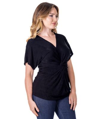 Petite V-Neck Knot Front Kimono Sleeve Top