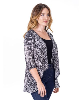 Petite Black Print Elbow Length Sleeve Open Cardigan Jacket