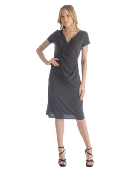 Petite Short Sleeve Knee Length Dress - Black