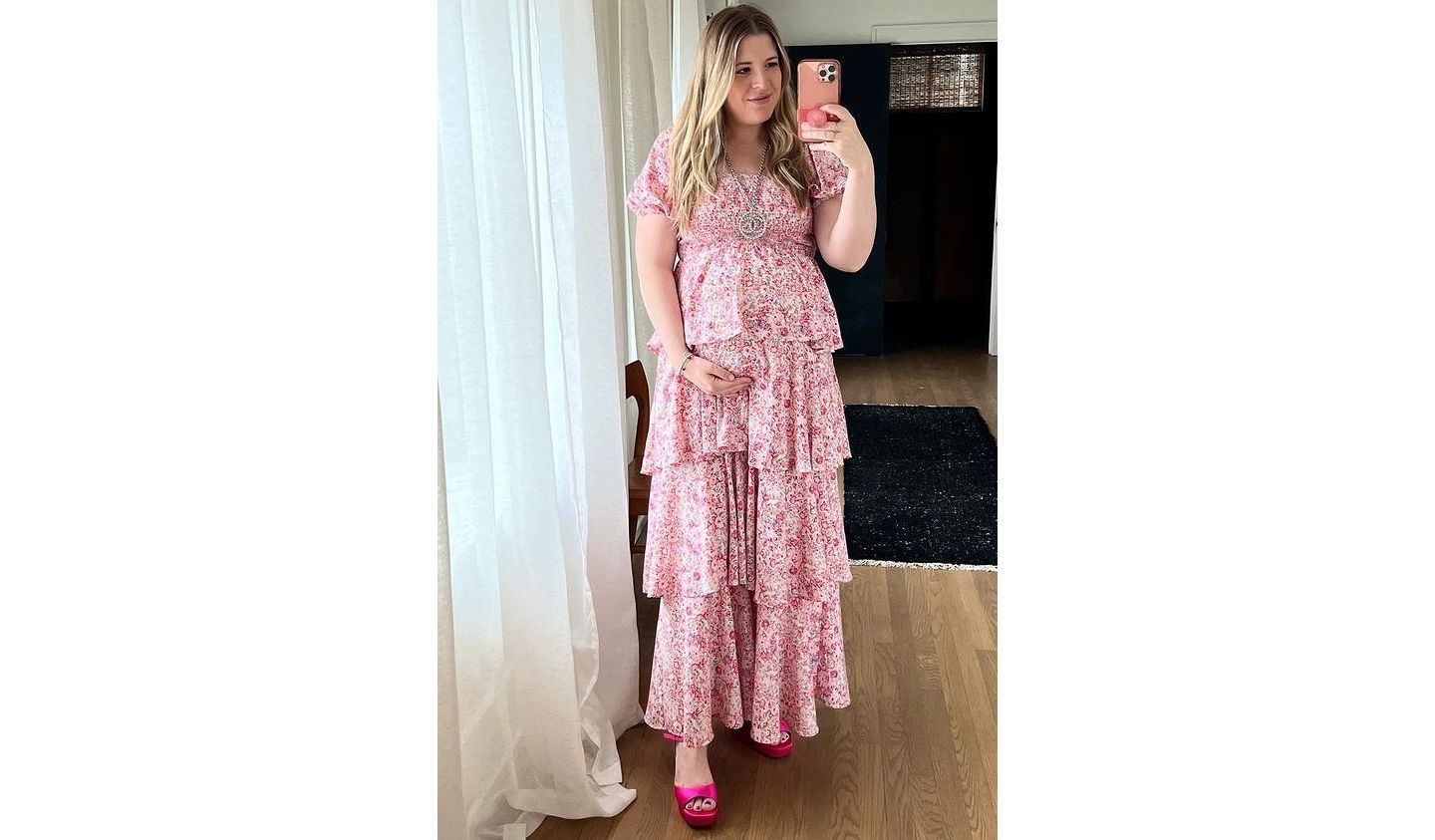 Женское платье Pinkblush Pink Floral Square Neck Ruffle Layered Maxi, цвет: Розовый — фото 3