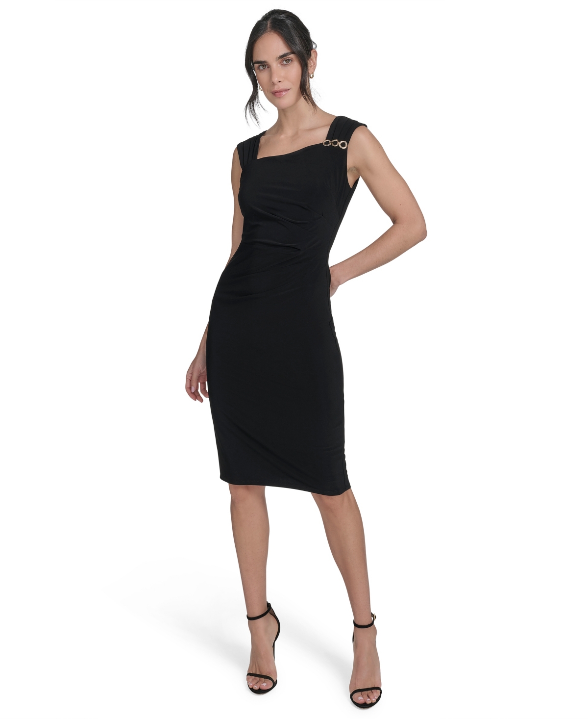 Petite Sleeveless Asymmetric Sheath Dress - Black