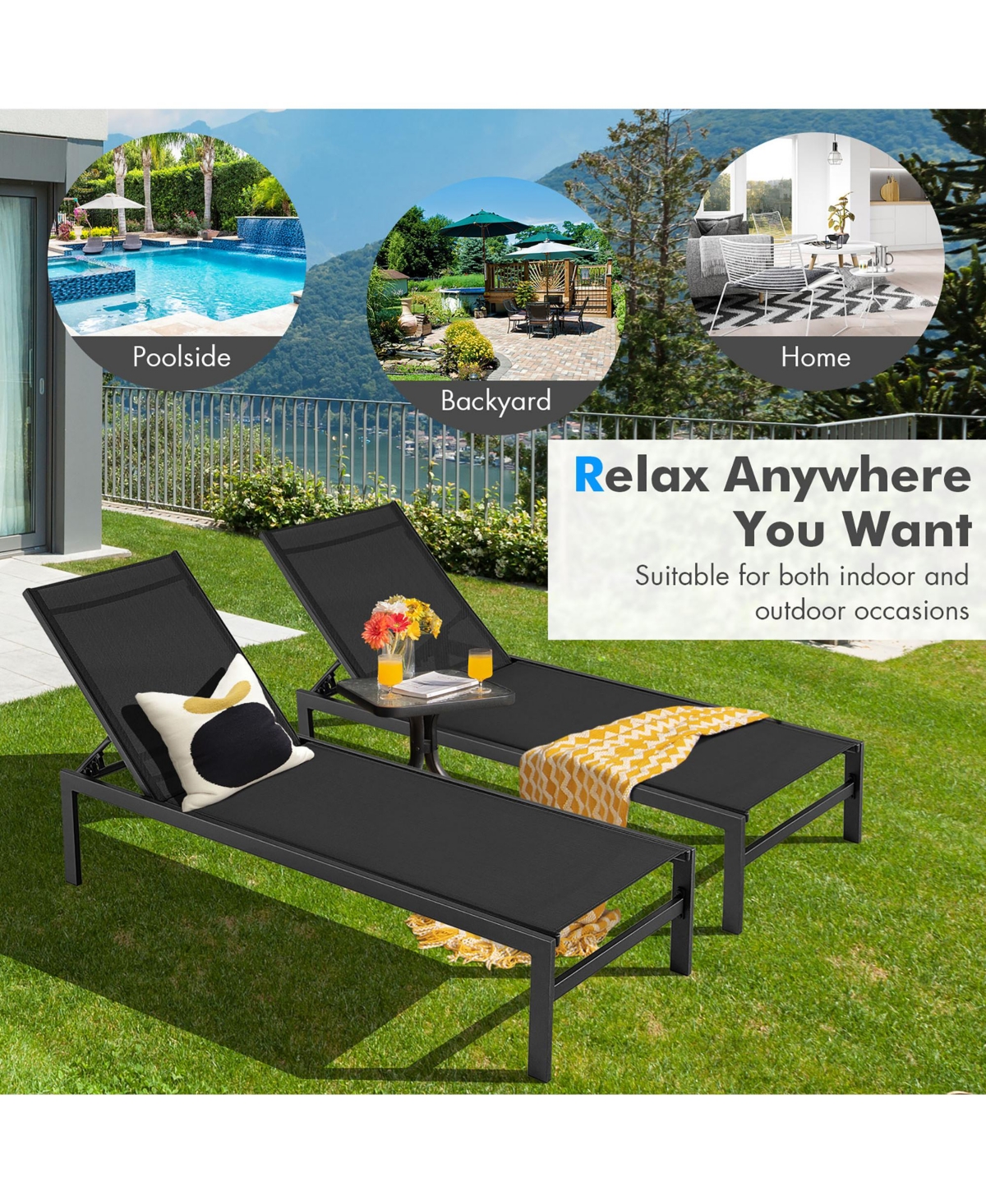 Gymax Patio Chaise Lounge Adjustable Lounge Chair W/ 6-Position Backrest