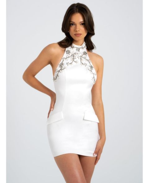 Женское платье Miss Circle Ori White Halter Neck Crystal Pearl Mini, цвет: Белый