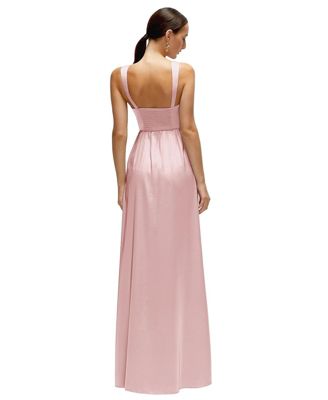 Women's Shaped Strap Portrait Neckline Fluid Satin Maxi Dress with Full Skirt
