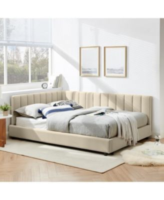 Tufted Upholstered Full Size Bed Frame - Velvet Beige
