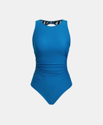 Women's Tummy Control High Neck Cutout Back Hook Mesh One Piece Swimsuit