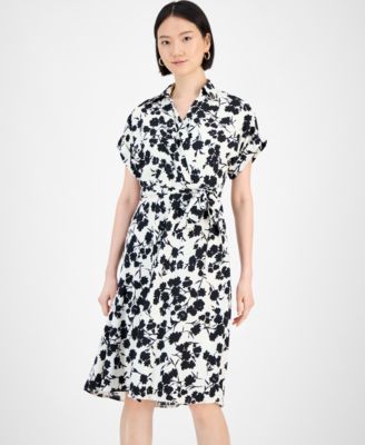 Women's Printed Faux-Wrap Midi Dress