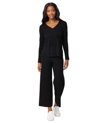 Petite Ribbed-Knit V-Neck Tunic & Pant Sweater Set