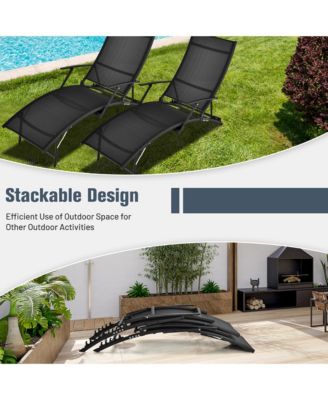 Set of 2 Foldable Patio Chaise Lounge  w/ 5-level Backrest Outdoor Recliner Chair