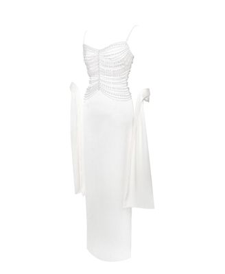 Women's Karmen Pearl Top Pencil Slip Gown with Scarf