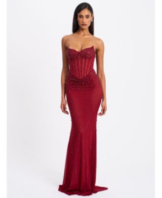 Women's Fatima Burgundy Crystal Sleeveless Corset Mermaid Maxi Dress