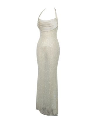 Women's Zahya Lime Halter Backless Beaded Mesh Gown