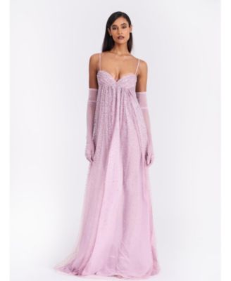 Women's Wallie Pink Rhinestone Embellished Mesh Backless Gown