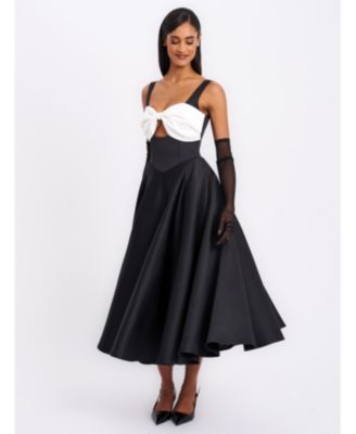 Women's Edda Black Maxi Gown with White Bow