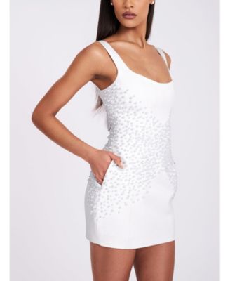 Women's Tais Pearl Beaded Cocoon Shape Sleeveless Mini Dress