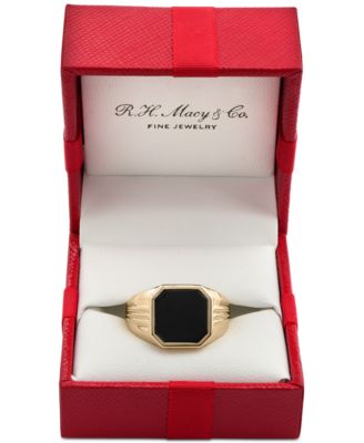 Men's 14k Gold Onyx Octagon Polished Ridged Ring