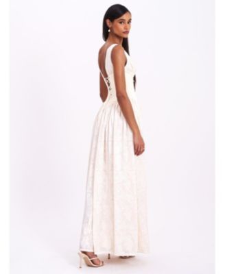 Women's Sabrina Butter Yellow High Slit Jacquard Maxi Dress