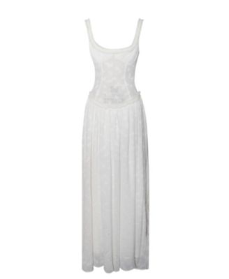Women's Ulissa White Square Neck Jacquard Textured High Slit Maxi Dress