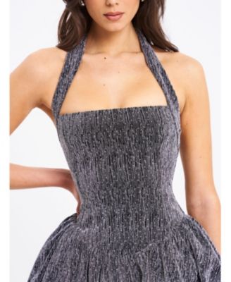 Women's Naomie Crystal Embellished Bubble Hem Halter Mini Dress