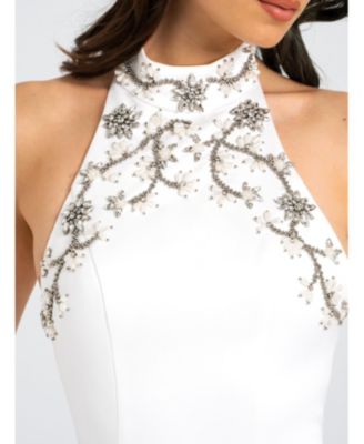 Women's Ori White Halter Neck Crystal Pearl Mini Dress