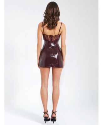 Women's Shelby Dark Brown Faux Leather with Lace Mini Dress
